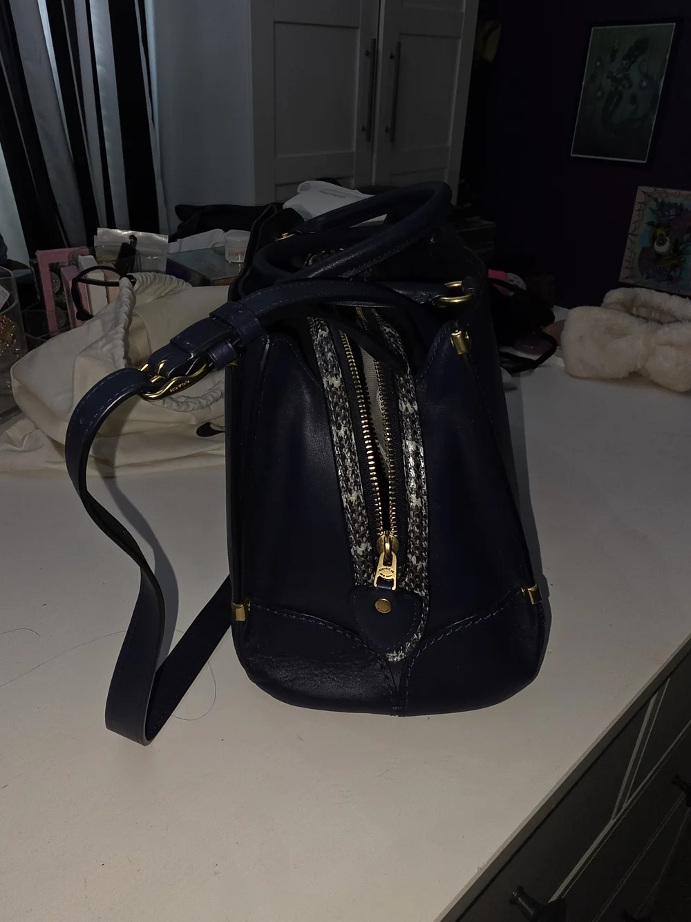 Coach Leather Classic Navy Structured Top-Handle Satchel